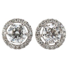 Unisex 18K White Gold Gia 1.21ctw Round Brilliant Cut Diamond Halo Stud Earrings