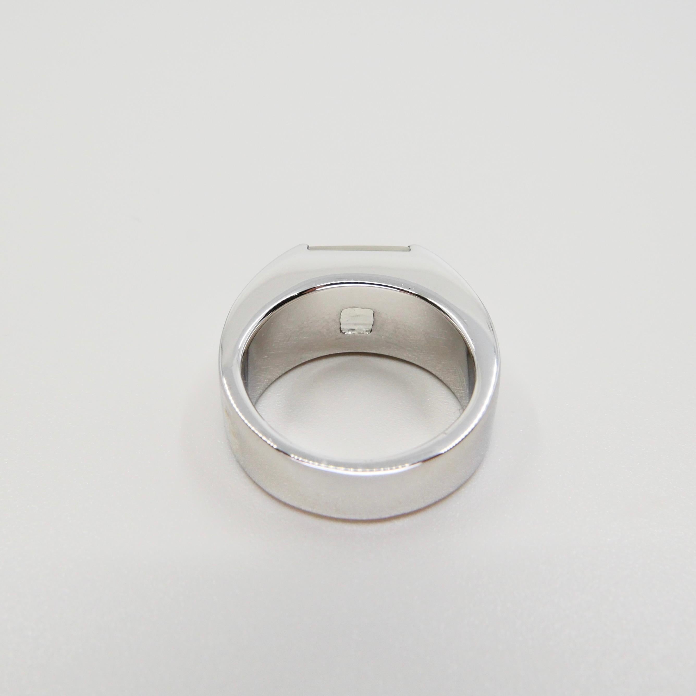 Unisex 18k White Gold & Moonstone Ring, Men's Pinky Ring, N.O.S 4