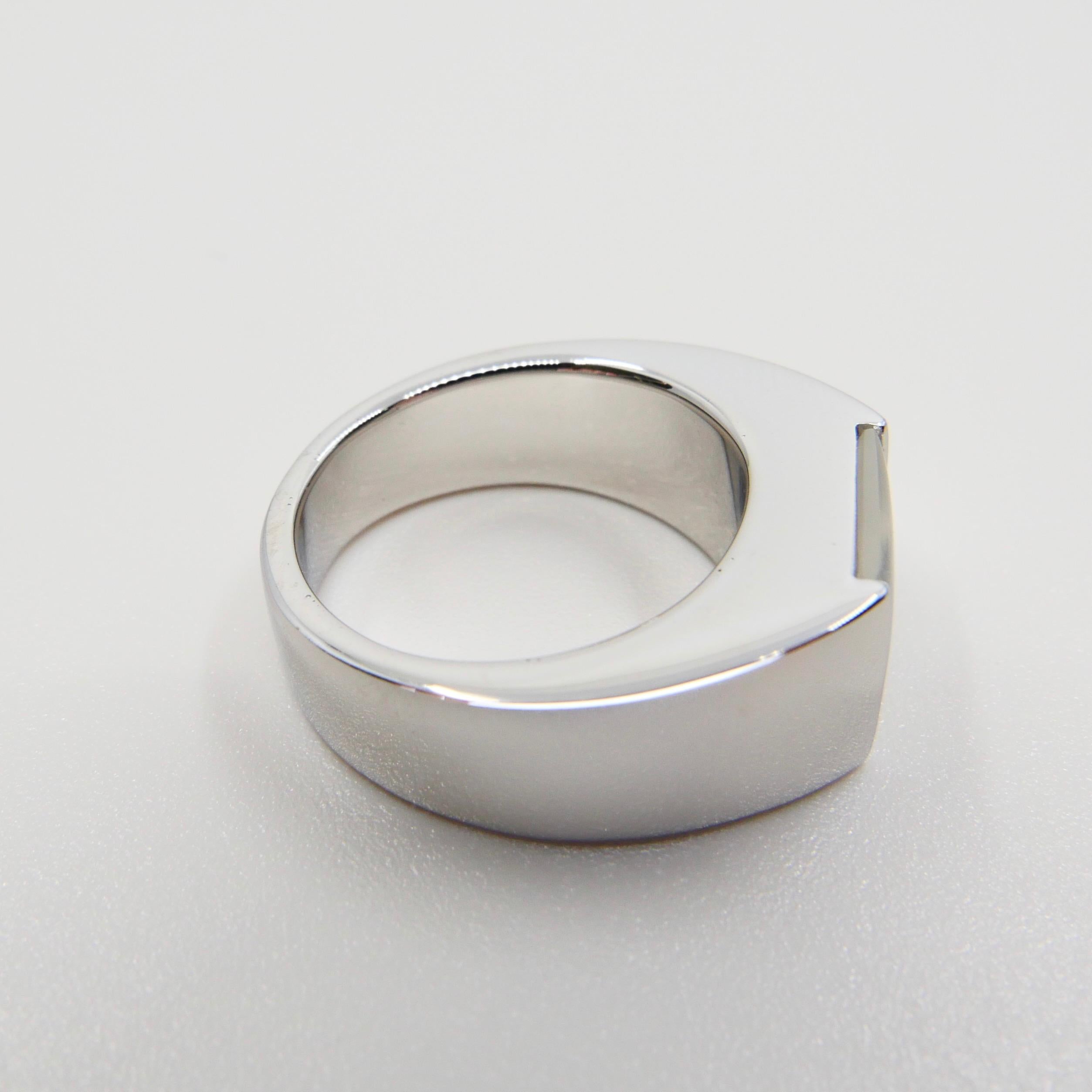 Unisex 18k White Gold & Moonstone Ring, Men's Pinky Ring, N.O.S 5