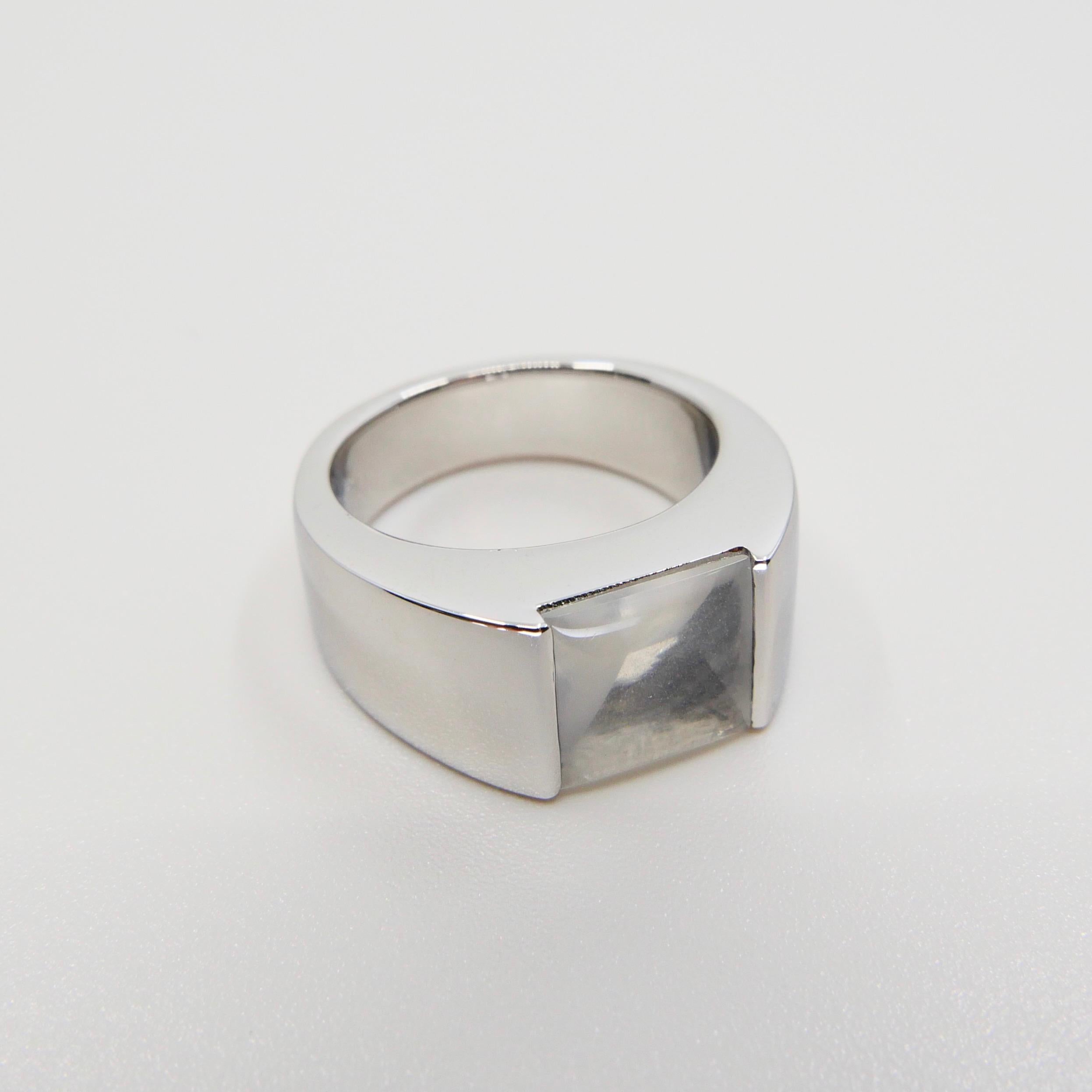 Unisex 18k White Gold & Moonstone Ring, Men's Pinky Ring, N.O.S 6