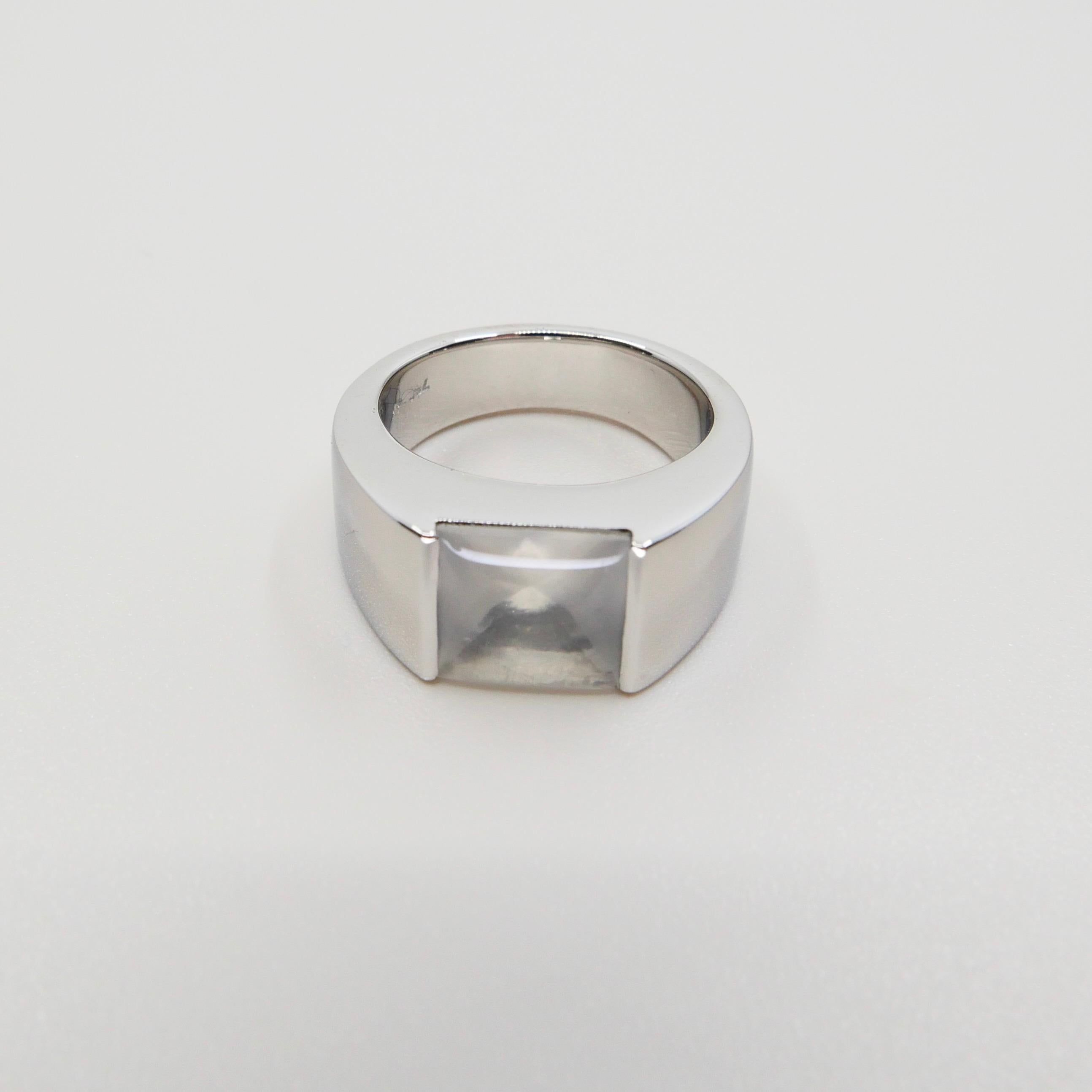 Unisex 18k White Gold & Moonstone Ring, Men's Pinky Ring, N.O.S 1