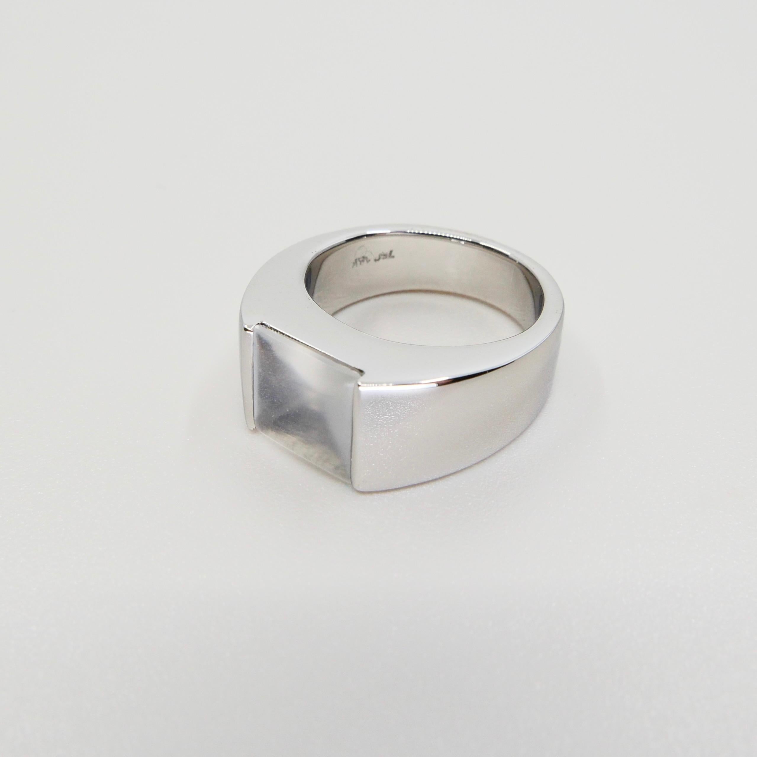 Unisex 18k White Gold & Moonstone Ring, Men's Pinky Ring, N.O.S 3