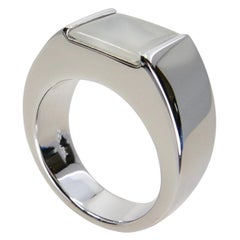 Unisex 18k White Gold & Moonstone Ring, Men's Pinky Ring, N.O.S