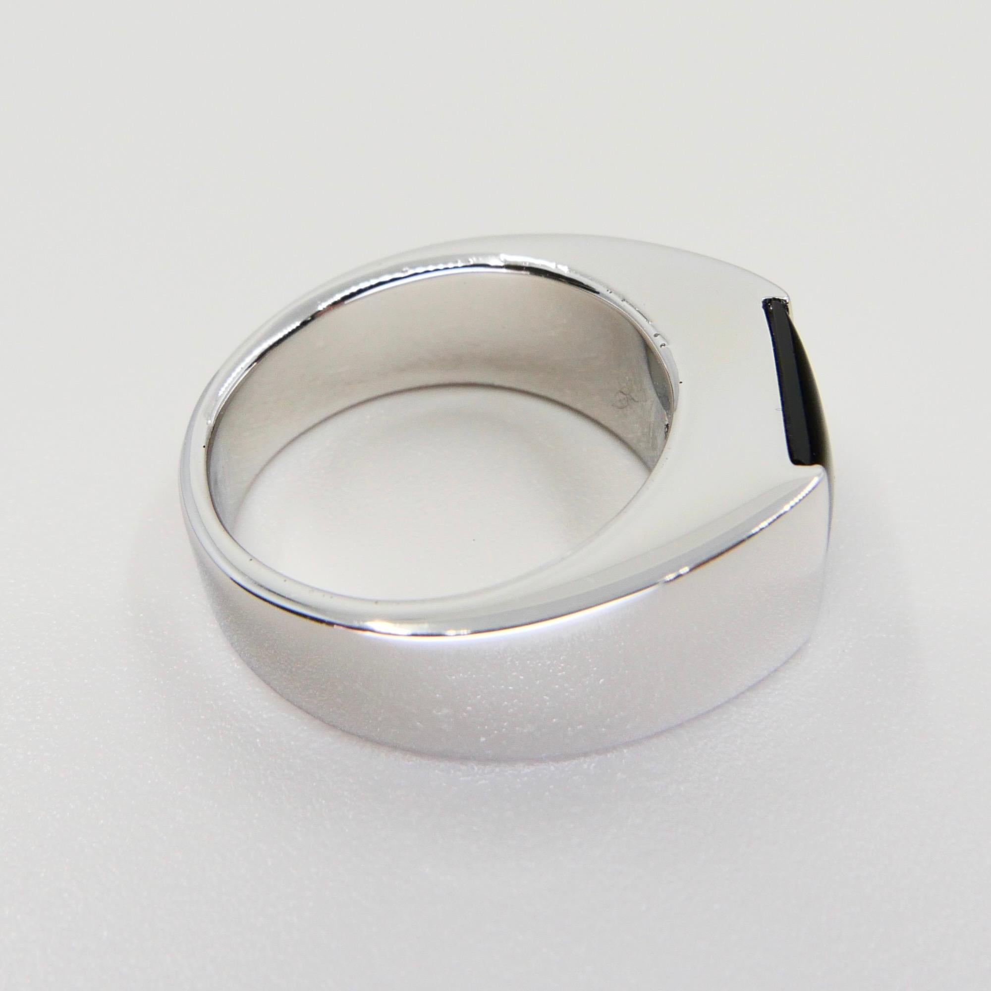 Unisex 18k White Gold & Onyx Ring, Men's Pinky Ring. N.O.S 5