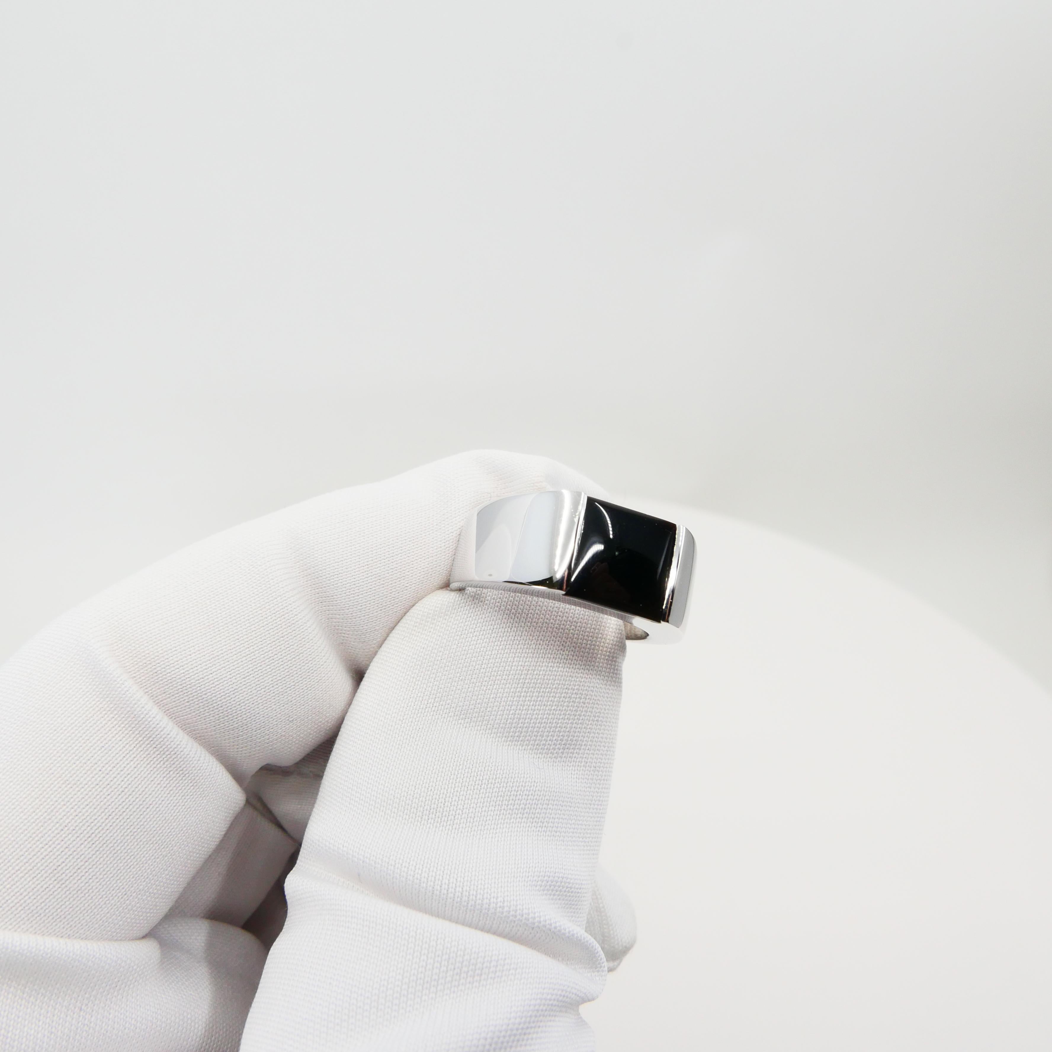 Unisex 18k White Gold & Onyx Ring, Men's Pinky Ring. N.O.S 1
