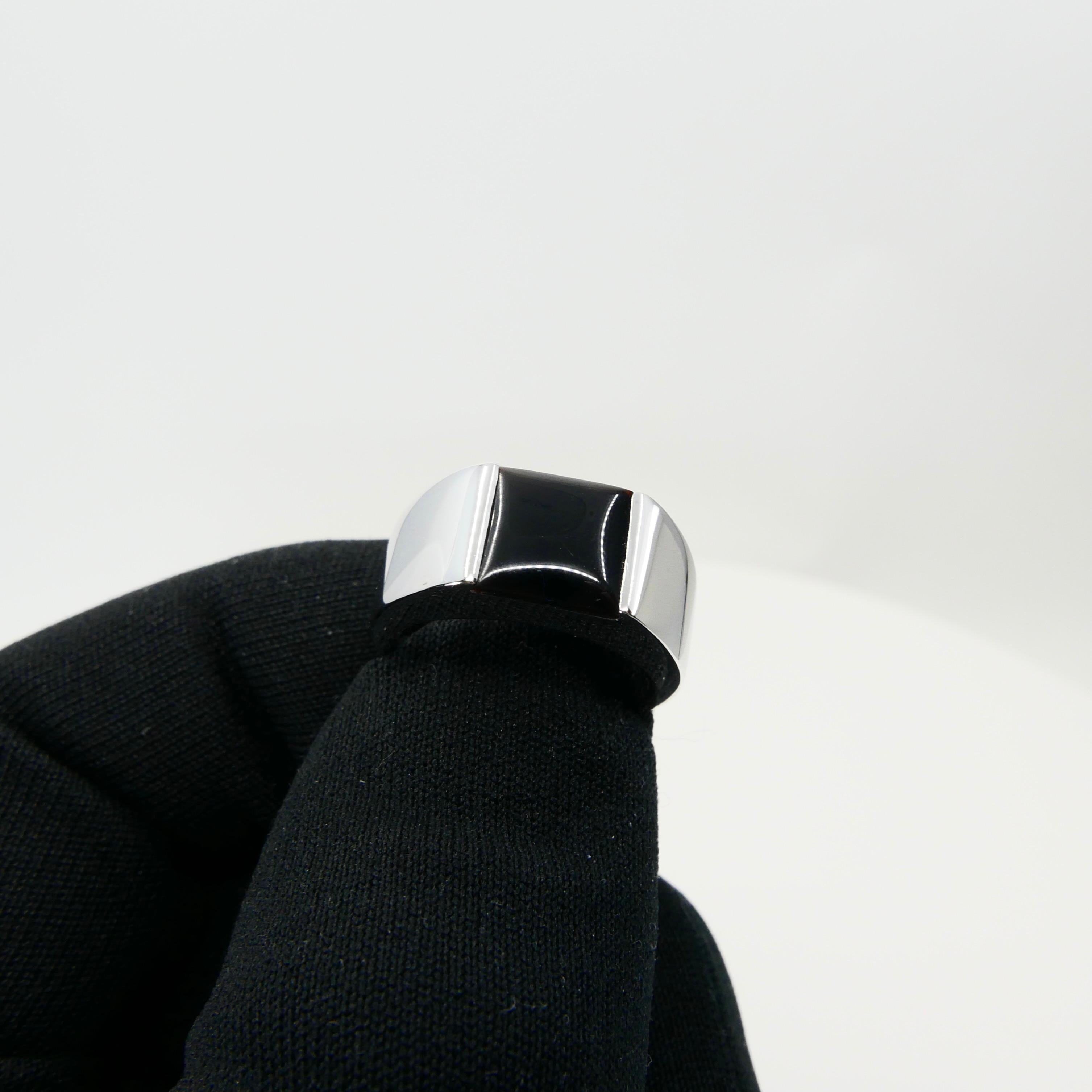 Unisex 18k White Gold & Onyx Ring, Men's Pinky Ring. N.O.S 2