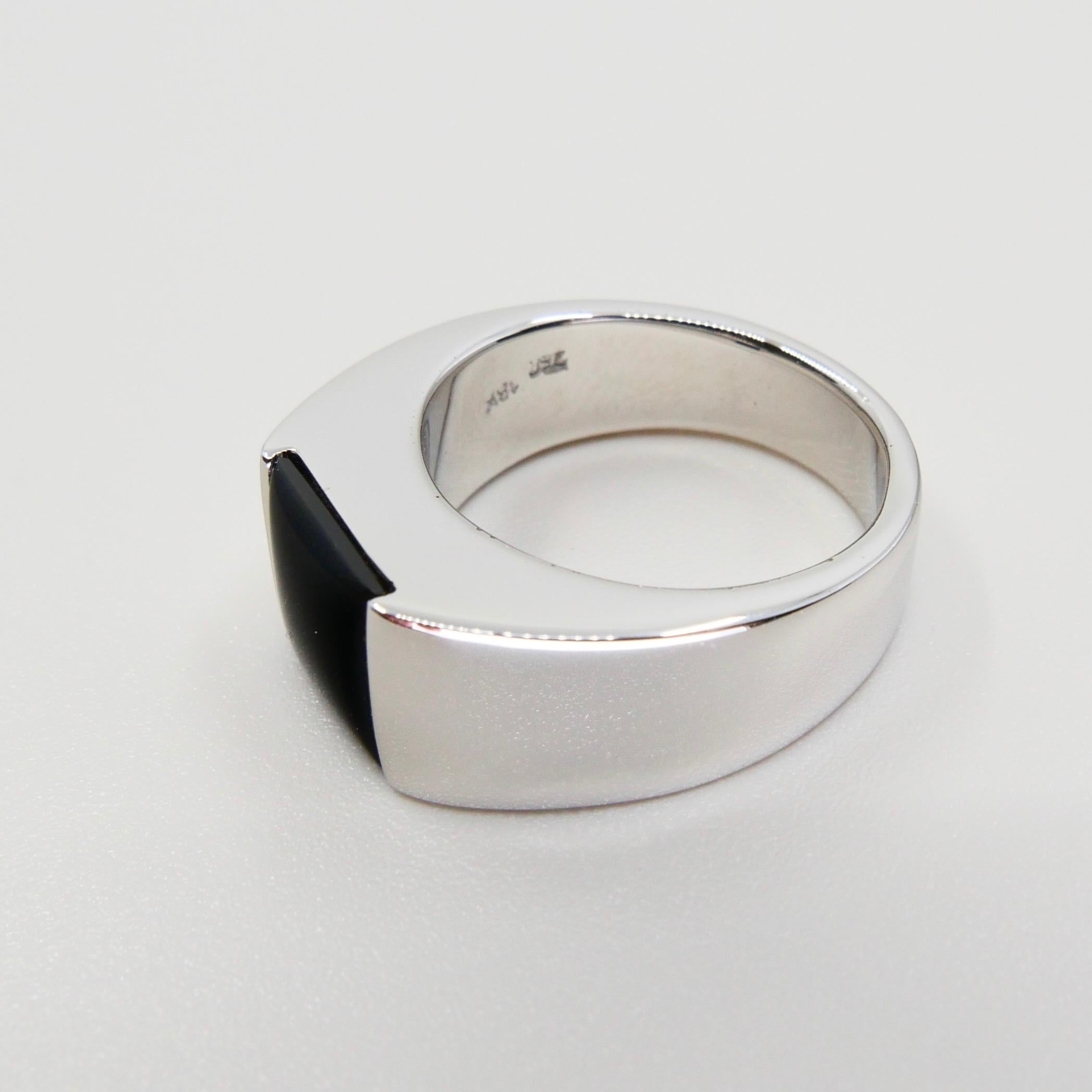 Unisex 18k White Gold & Onyx Ring, Men's Pinky Ring. N.O.S 3