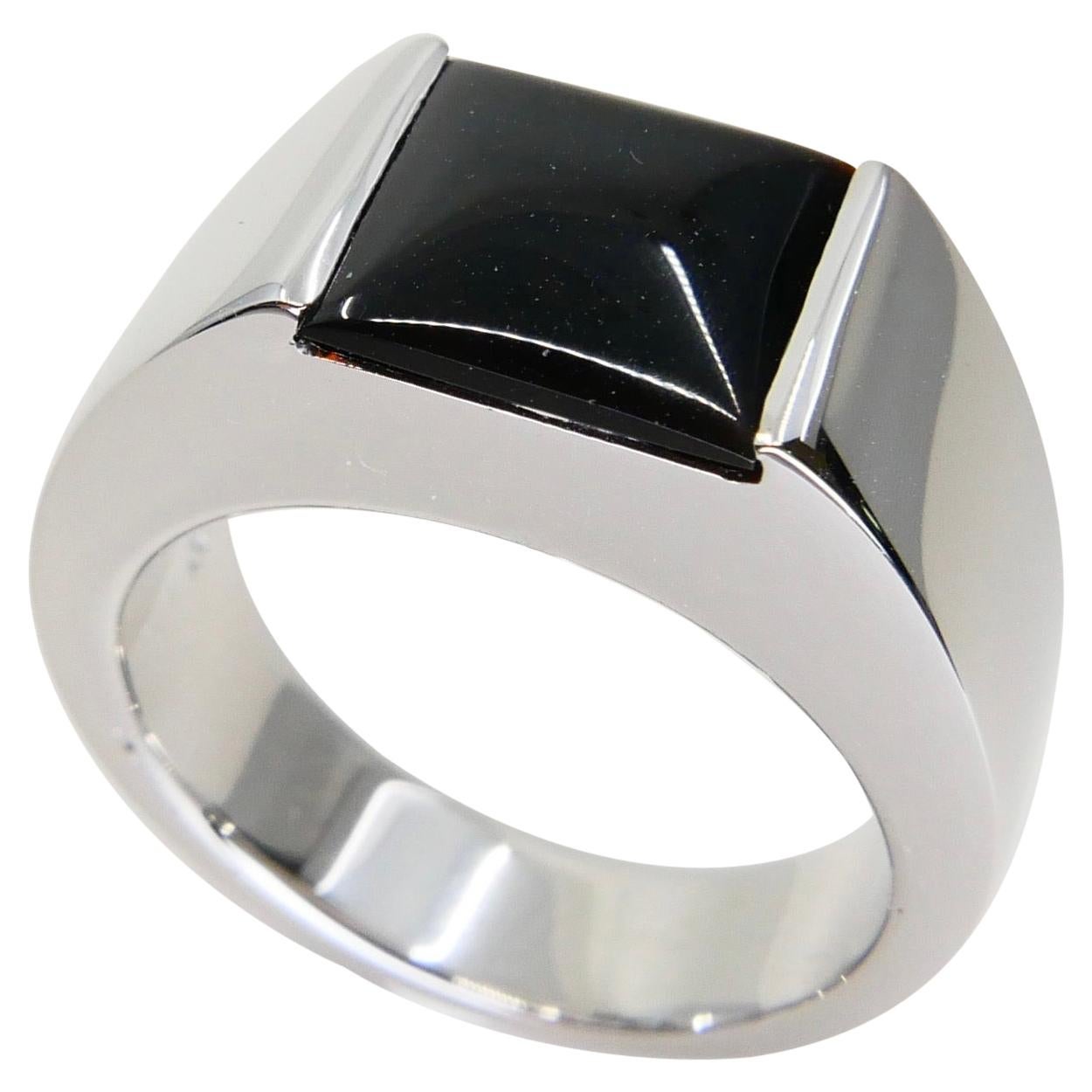 Unisex 18k White Gold & Onyx Ring, Men's Pinky Ring. N.O.S