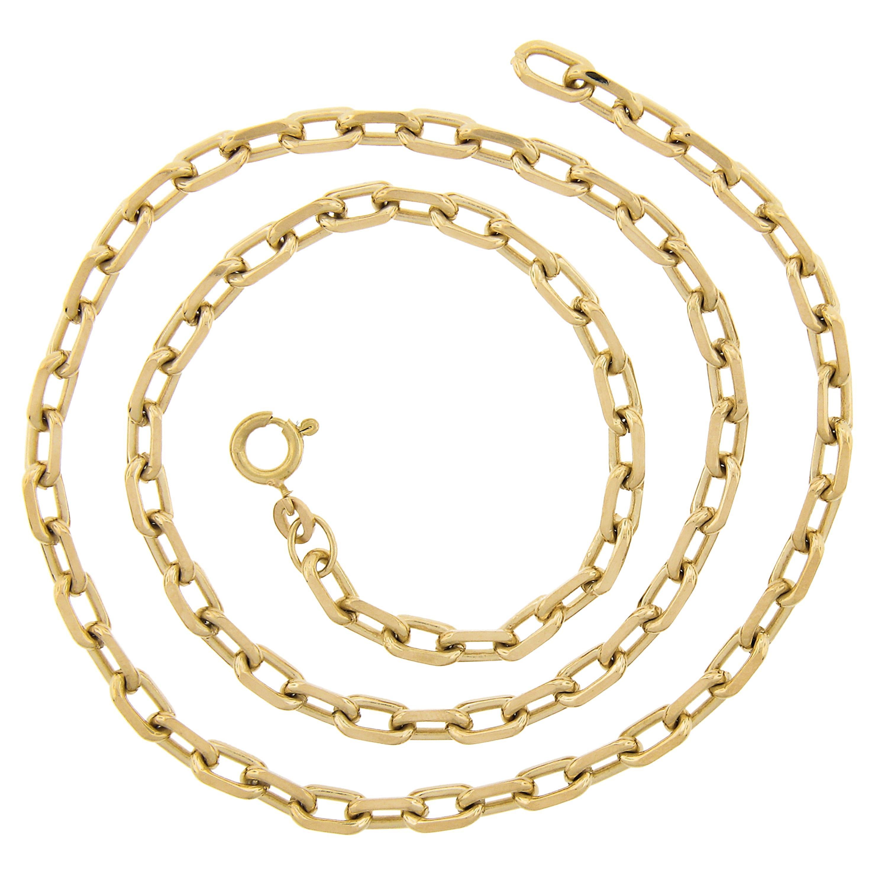 Unisex 18K Yellow Gold 18.75" Faceted Polished Open Cable Link Chain Necklace For Sale