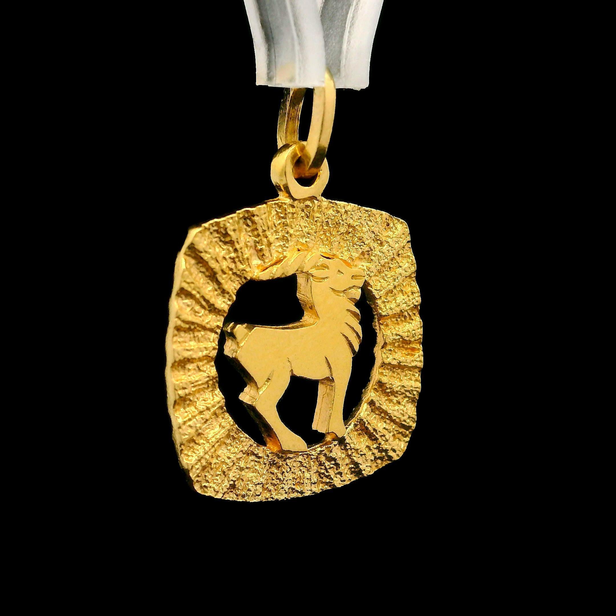 Unisex 18k Gelbgold Capricorn Zodiac strukturierte Rahmen Medaillon Charme Anhänger im Angebot 2
