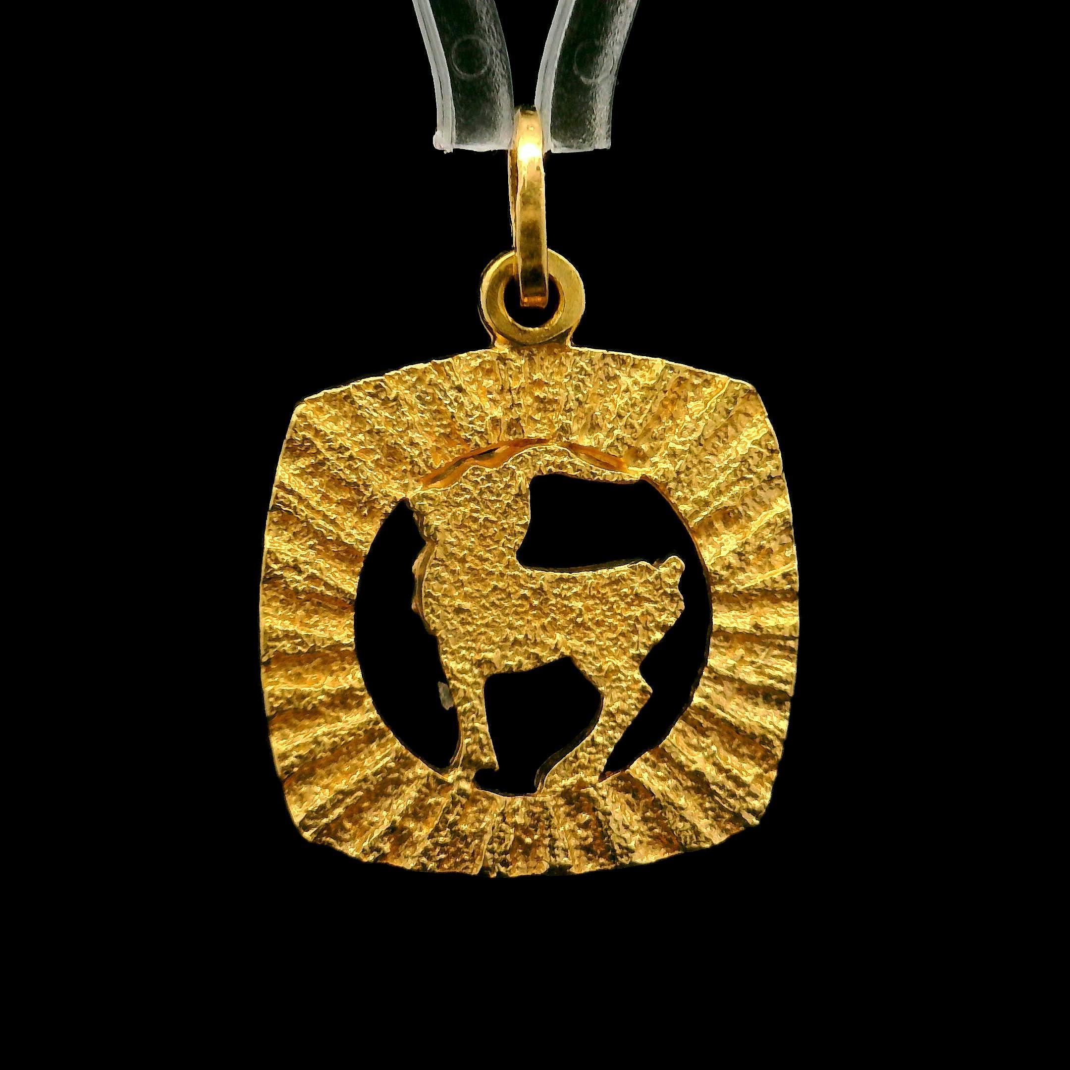 Unisex 18k Gelbgold Capricorn Zodiac strukturierte Rahmen Medaillon Charme Anhänger im Angebot 3