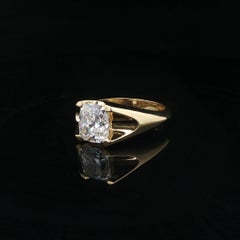 Unisex 18k Yellow Gold Large GIA 3.50ct I VVS2 Cushion Diamond Solitaire Ring