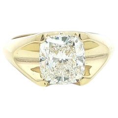 Unisex 18k Yellow Gold Large GIA 3.50ct I VVS2 Cushion Diamond Solitaire Ring
