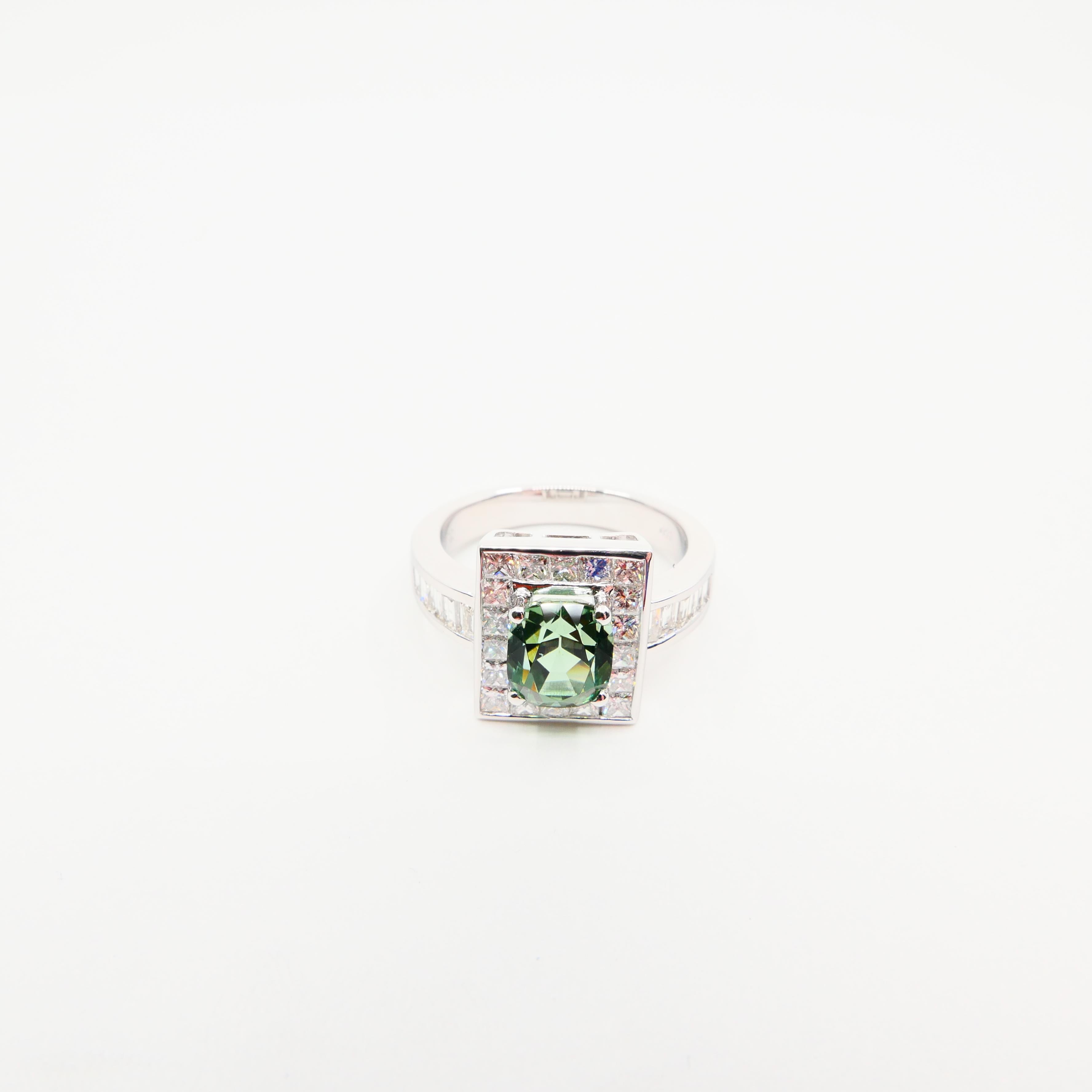 Unisex, 2.02 Carat Mint Green Tourmaline and Diamond Cocktail Ring 6