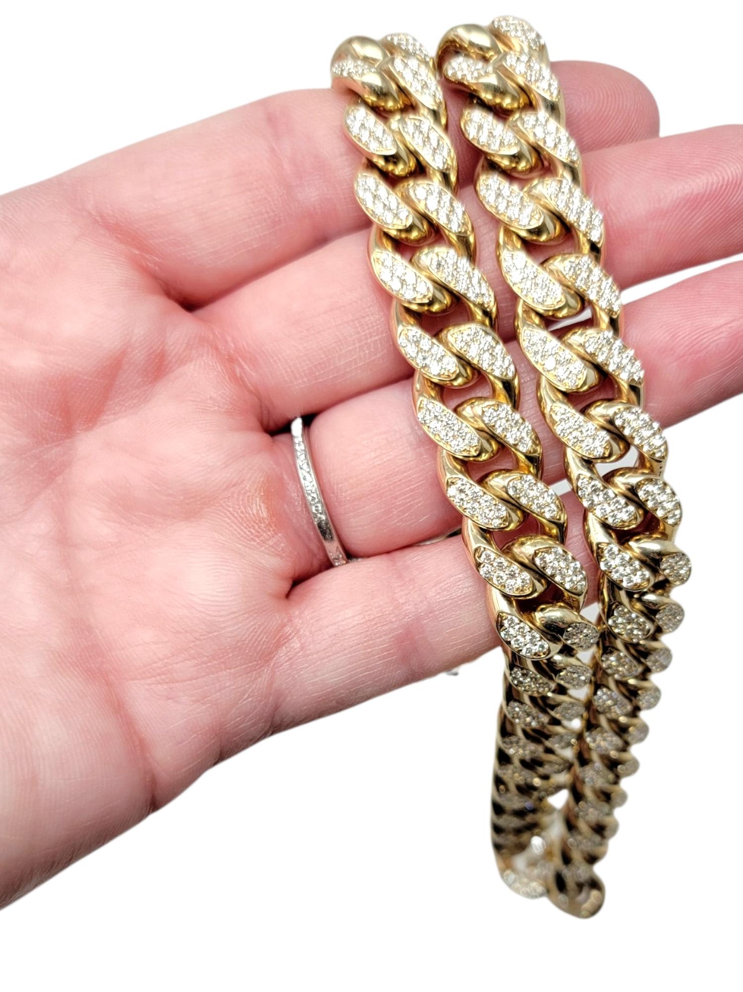 Bold Diamond and Heavy Yellow Gold Polished Cuban Link Necklace 12.80 Carats For Sale 3