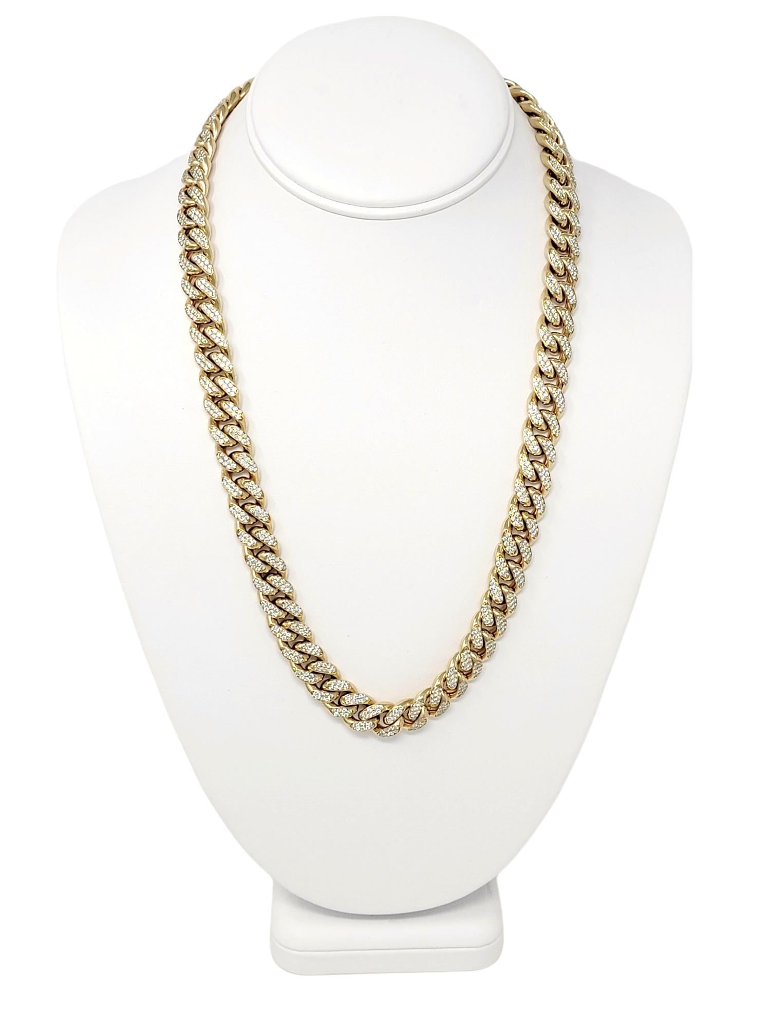 Bold Diamond and Heavy Yellow Gold Polished Cuban Link Necklace 12.80 Carats For Sale 4
