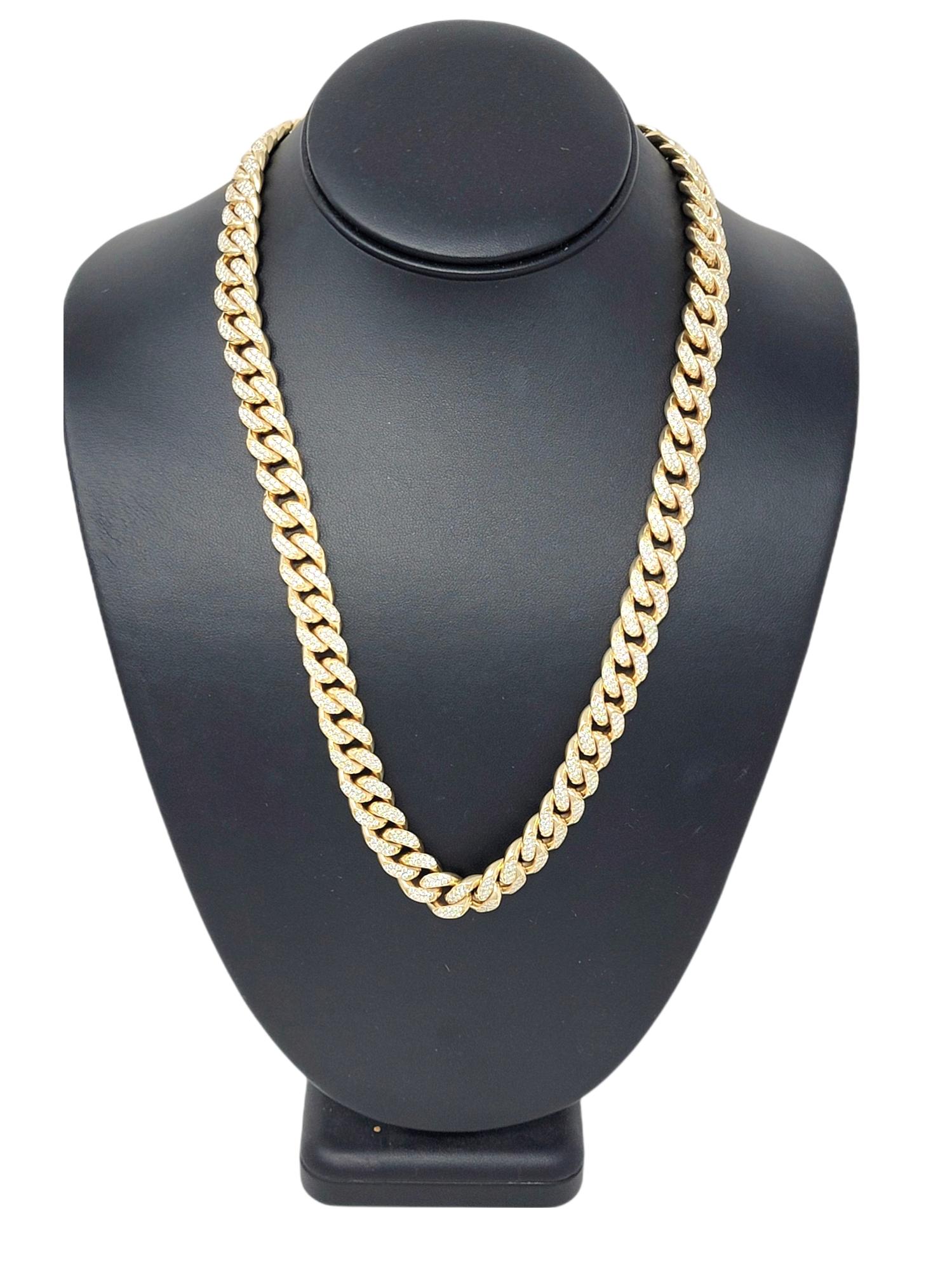 Bold Diamond and Heavy Yellow Gold Polished Cuban Link Necklace 12.80 Carats For Sale 5