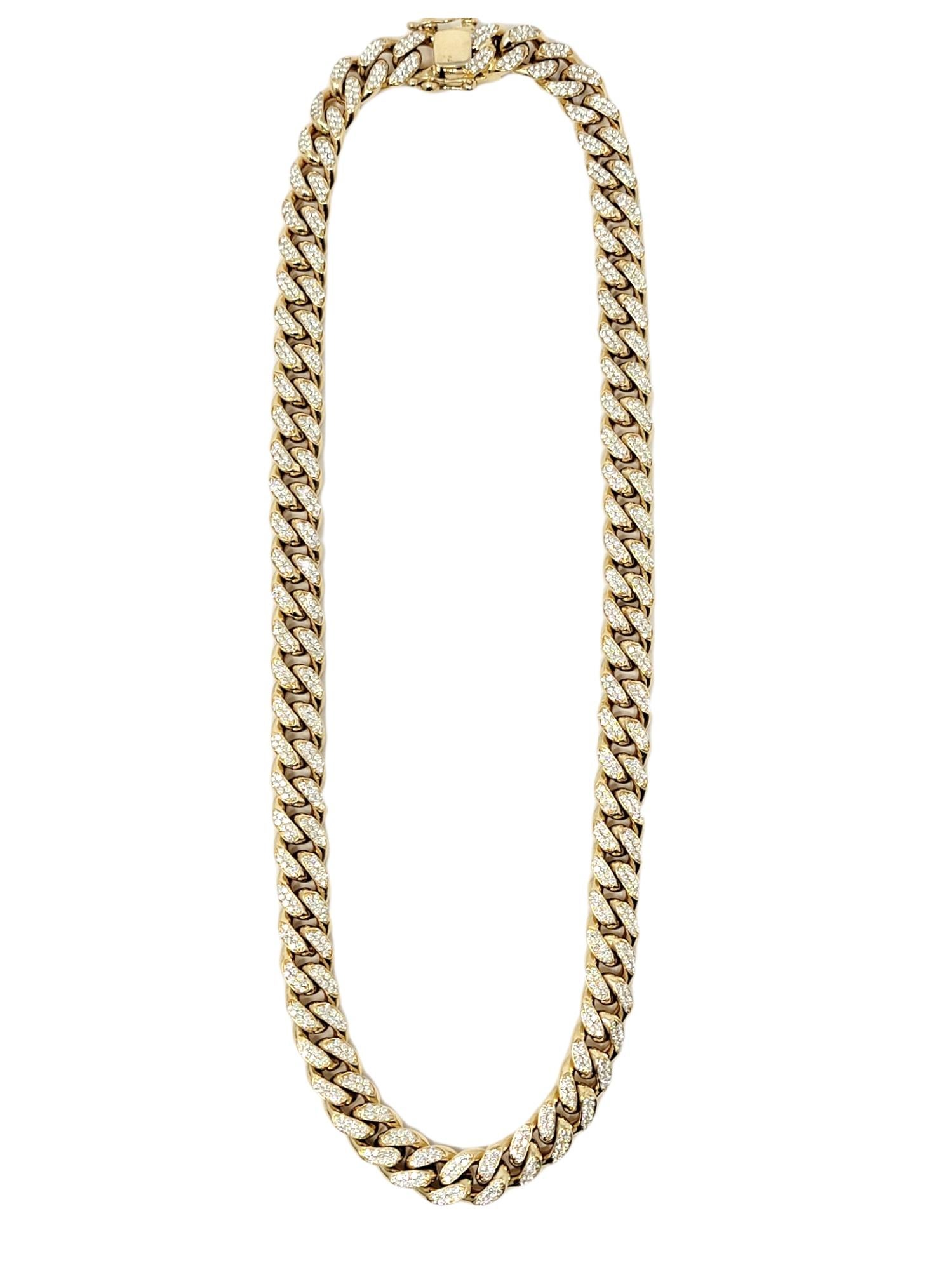 Bold, heavy diamond link necklace in a stunning unisex design. Typically thought of as a men's bold necklace, increasingly women are wearing this style too as a strong fashion piece. This eye-catching necklace features a polished 10 karat yellow