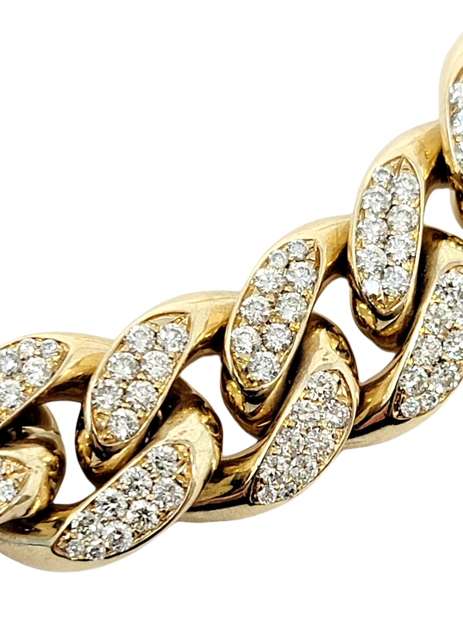 Contemporary Bold Diamond and Heavy Yellow Gold Polished Cuban Link Necklace 12.80 Carats For Sale