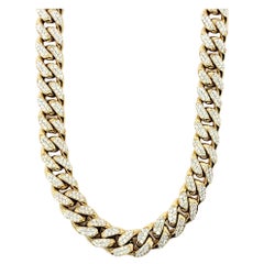 Collar de Eslabones Cubanos Pulidos con Diamantes y Oro Amarillo Pesado 12,80 Quilates