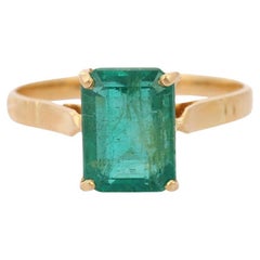Bague solitaire unisexe en or jaune massif 18 carats avec émeraude du Zimbabwe de 3,23 carats poids total