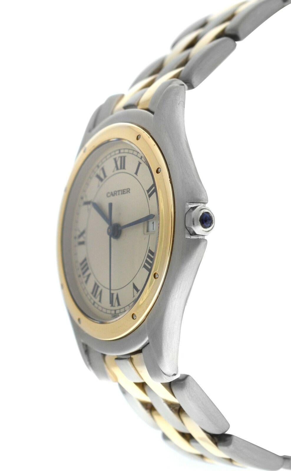 
Brand	Cartier
Model	Panthere Cougar 187904
Gender	Men's Unisex
Condition	Pre-owned
Movement	Swiss Quartz
Case Material	Stainless Steel & 18K Yellow Gold
Bracelet / Strap Material	
Stainless Steel & 18K Yellow Gold

Clasp / Buckle