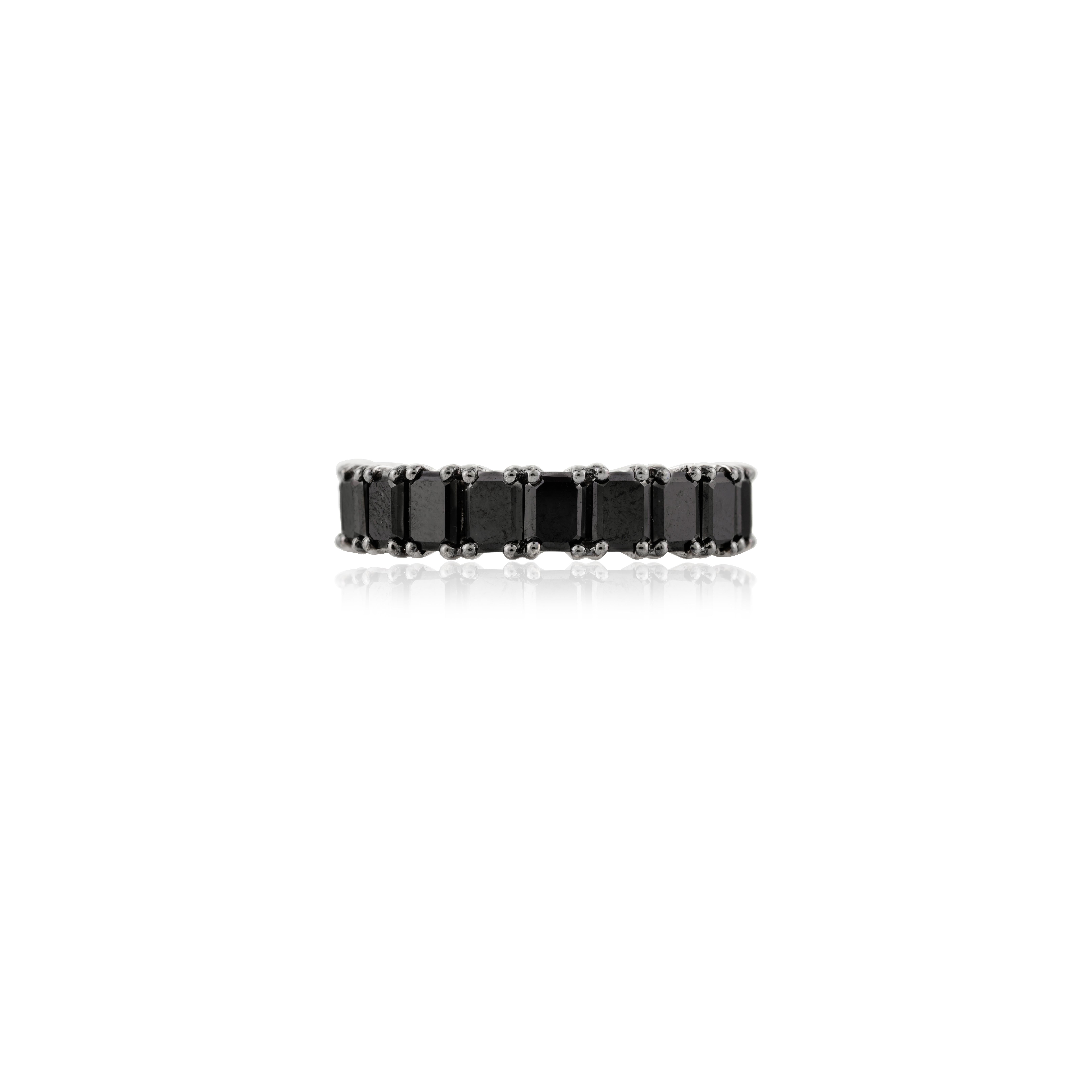 For Sale:  Unisex 4.91 Carat Black Diamond Eternity Band Ring in 18k Solid White Gold 7