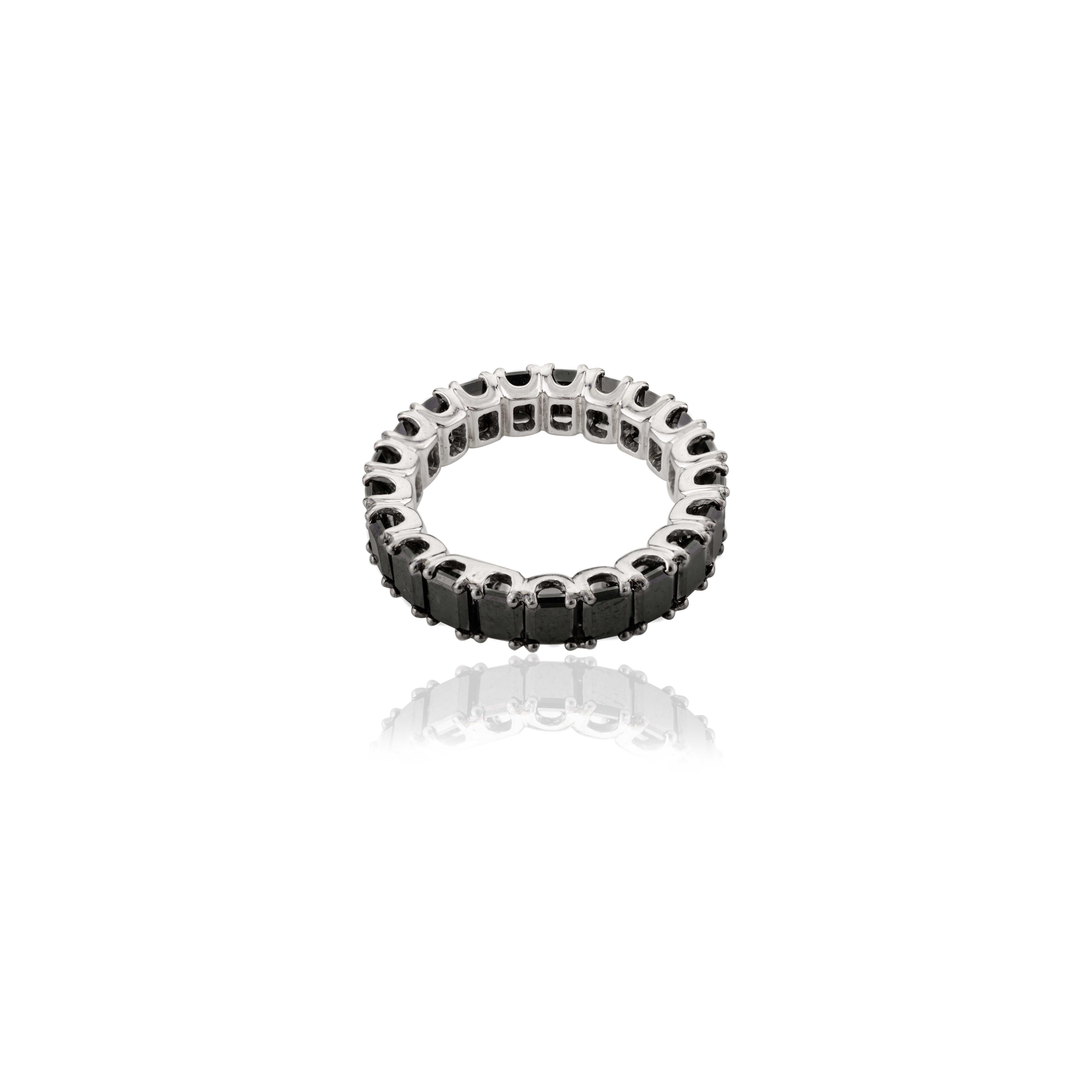 For Sale:  Unisex 4.91 Carat Black Diamond Eternity Band Ring in 18k Solid White Gold 5