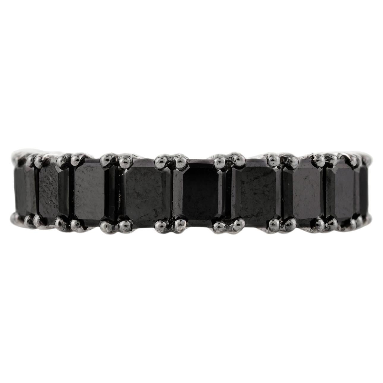 For Sale:  Unisex 4.91 Carat Black Diamond Eternity Band Ring in 18k Solid White Gold