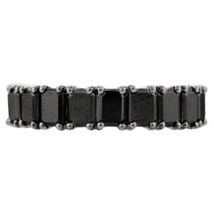 Bague d'éternité unisexe en or blanc massif 18k avec diamant noir de 4,91 carats