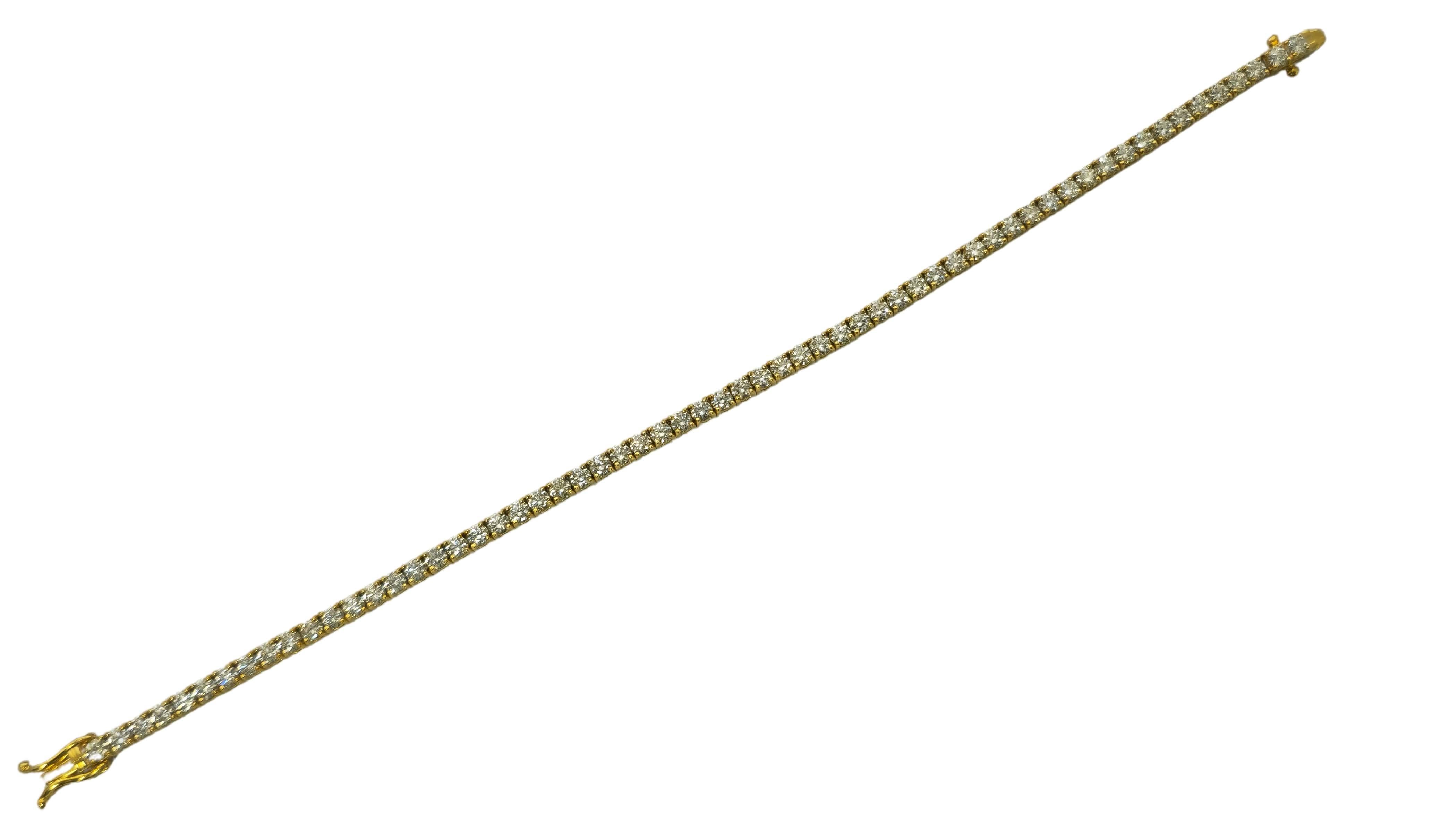 Contemporary Unisex 6.00ct Diamond 14k Yellow Gold Tennis Bracelet For Sale