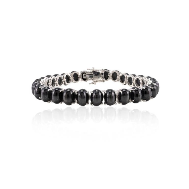 Unisex 63.1 Karat Schwarzes Stern-Tennisarmband-Set in Sterlingsilber-Fassung (Art déco) im Angebot