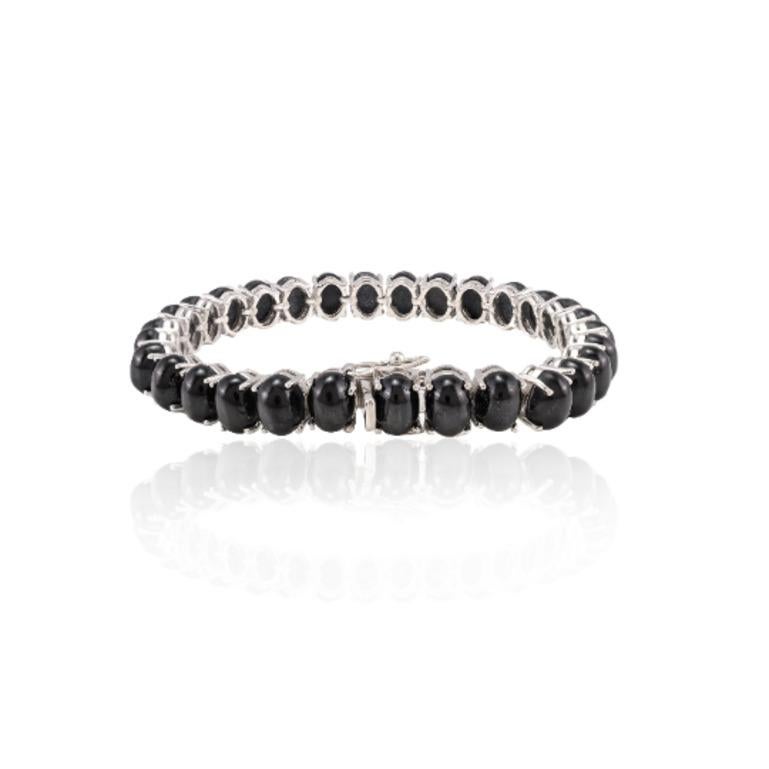 Unisex 63.1 Karat Schwarzes Stern-Tennisarmband-Set in Sterlingsilber-Fassung im Zustand „Neu“ im Angebot in New York, NY