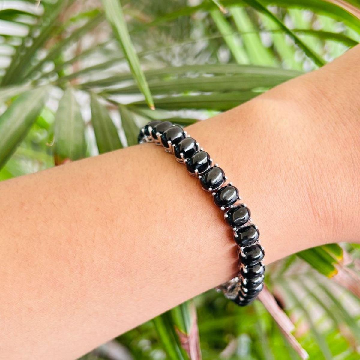 De las mujeres Juego unisex de pulsera de tenis con estrella negra de 63,1 quilates en engaste de plata de ley en venta