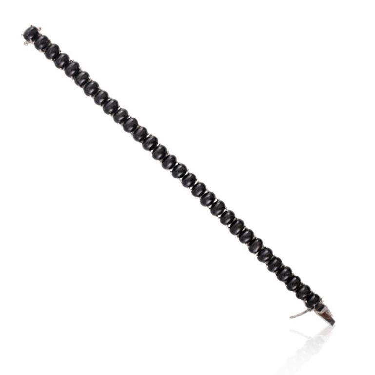 Unisex 63.1 Karat Schwarzes Stern-Tennisarmband-Set in Sterlingsilber-Fassung im Angebot 1
