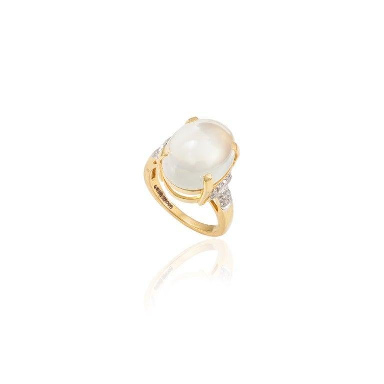 En vente :  Bague cocktail unisexe en or jaune massif 18 carats avec pierre de lune 8,6 carats et diamants 5