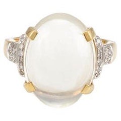 Bague cocktail unisexe en or jaune massif 18 carats avec pierre de lune 8,6 carats et diamants