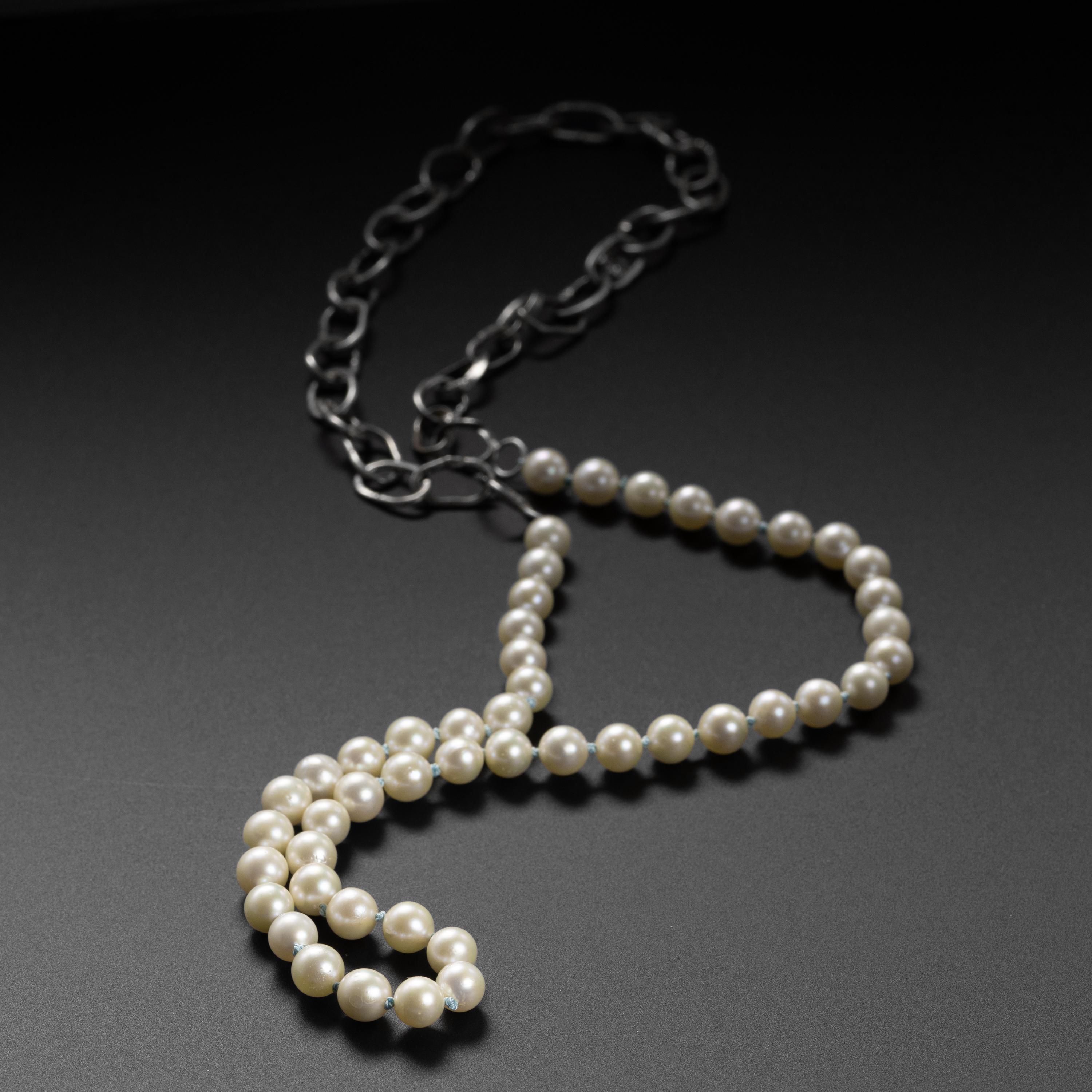 Artisan Unisex Akoya Pearl & Chain Necklace with Diamond New For Sale