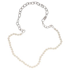 Collier unisexe Akoya en perles et chaîne avec diamants 66 cm Nouveau