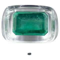 Unisex Art Deco 7.69 Carat Emerald and Rock Crystal Signet Engagement Ring