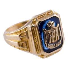 Unisex Art Deco Hand Constructed Ring with Gold Inset from Chicago Business 1939