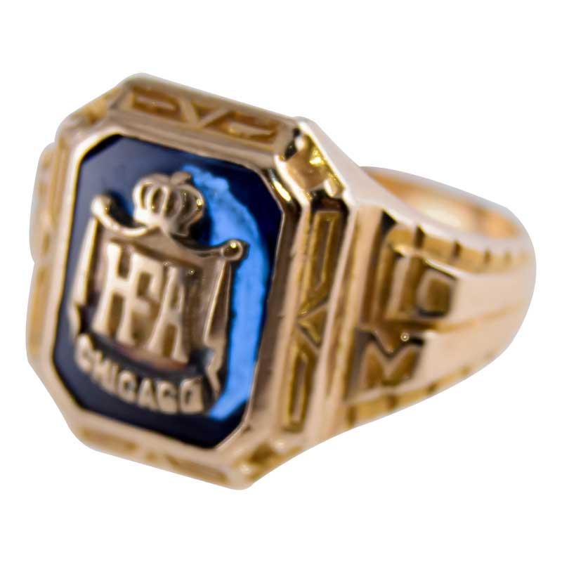 Einzigartiger handgefertigter Art-Déco-Ring mit Goldeinlage aus Chicago Business 1939 im Angebot 1