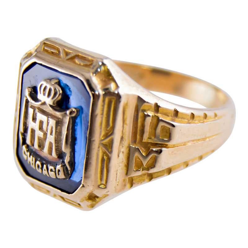 Einzigartiger handgefertigter Art-Déco-Ring mit Goldeinlage aus Chicago Business 1939 im Angebot 2