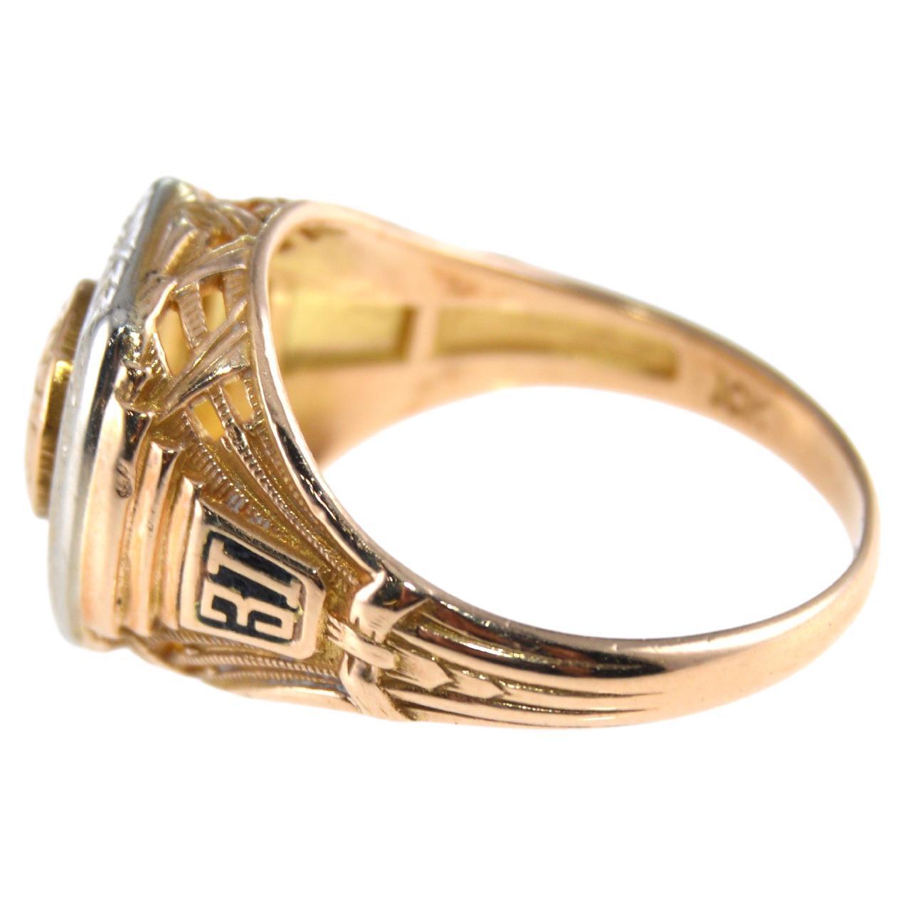 Unisex Art Deco Hand Made Multi-Colored Gold Ring mit Onyx-Inlay von 1931 im Zustand „Hervorragend“ im Angebot in Long Beach, CA