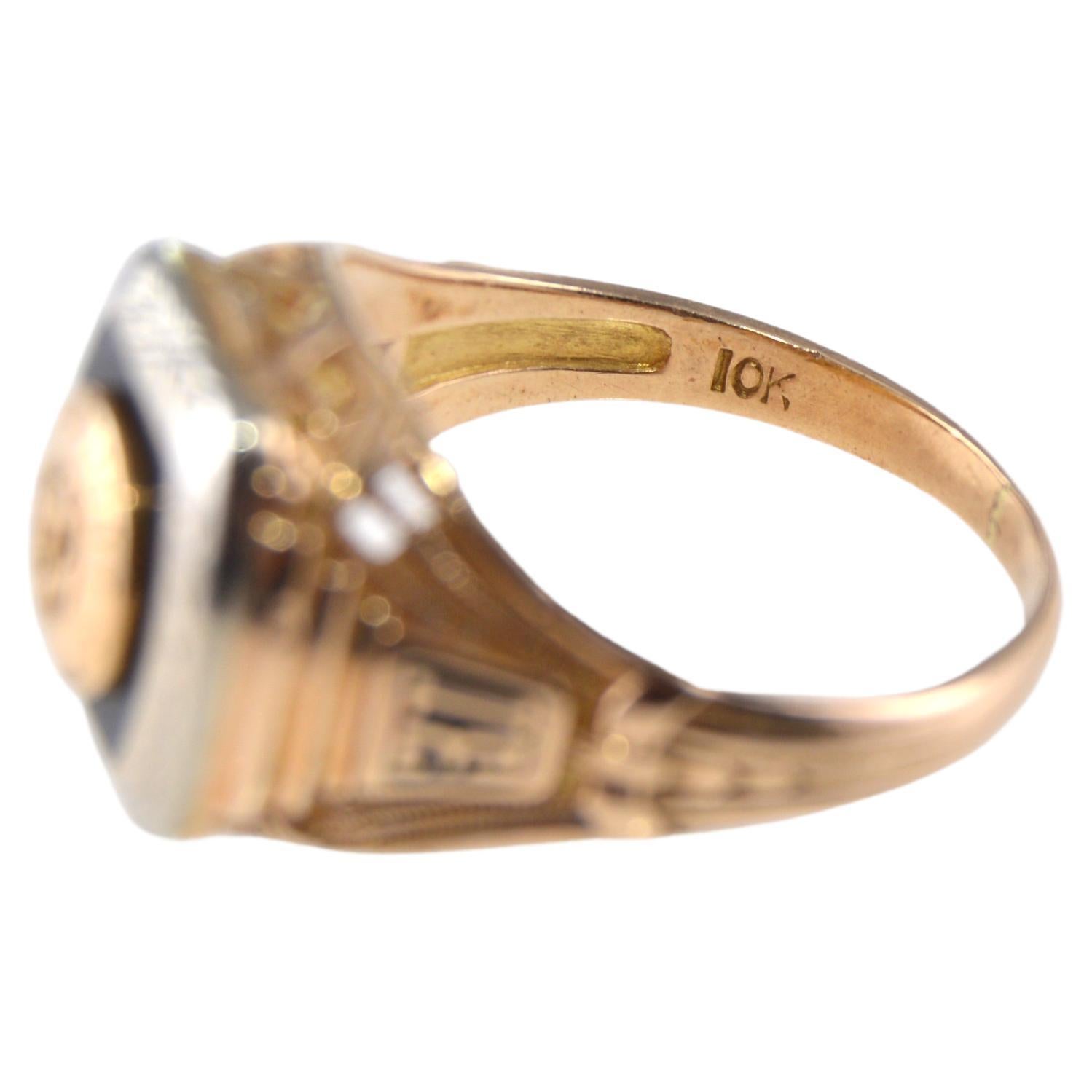 Unisex Art Deco Hand Made Multi-Colored Gold Ring mit Onyx-Inlay von 1931 im Angebot 1