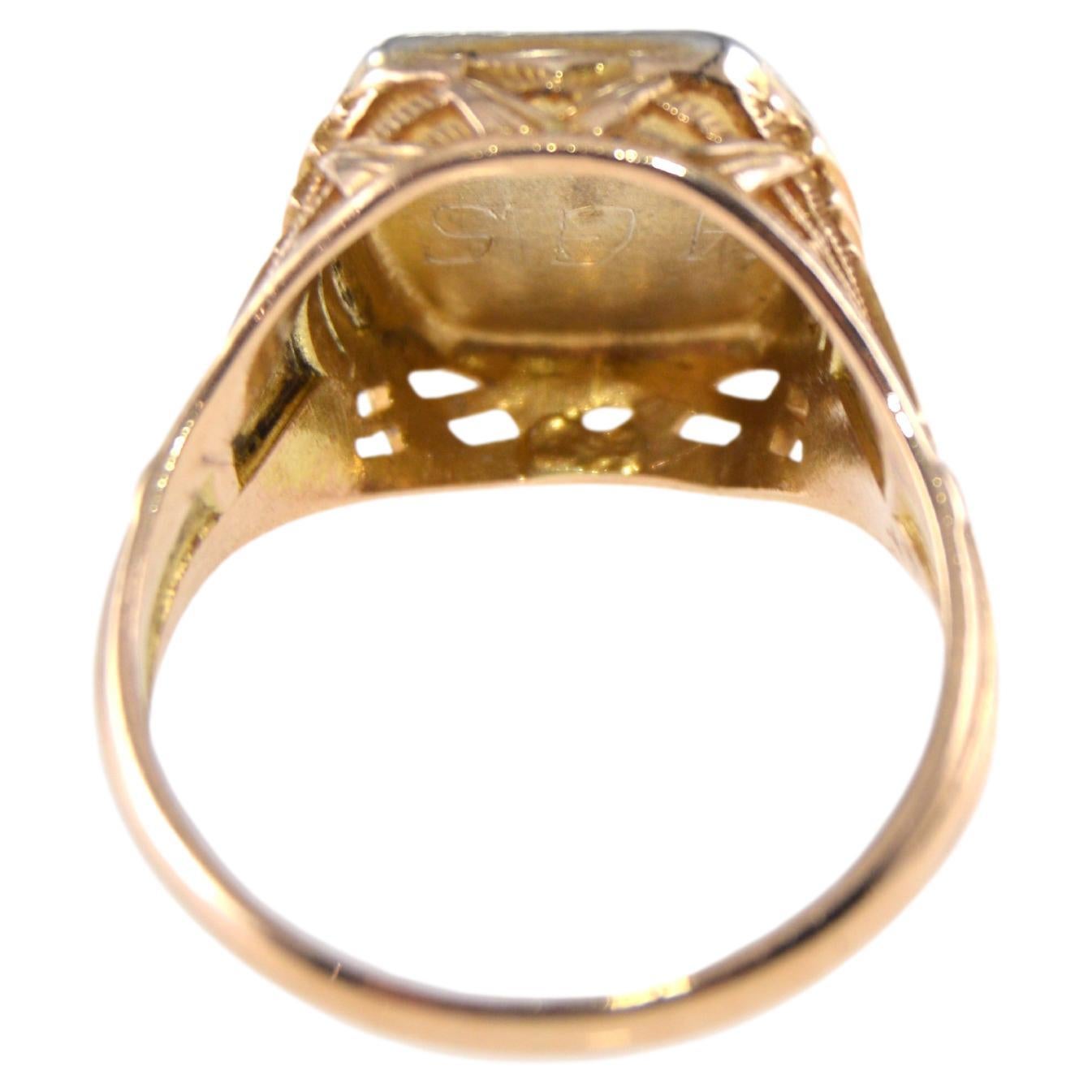 Unisex Art Deco Hand Made Multi-Colored Gold Ring mit Onyx-Inlay von 1931 im Angebot 2