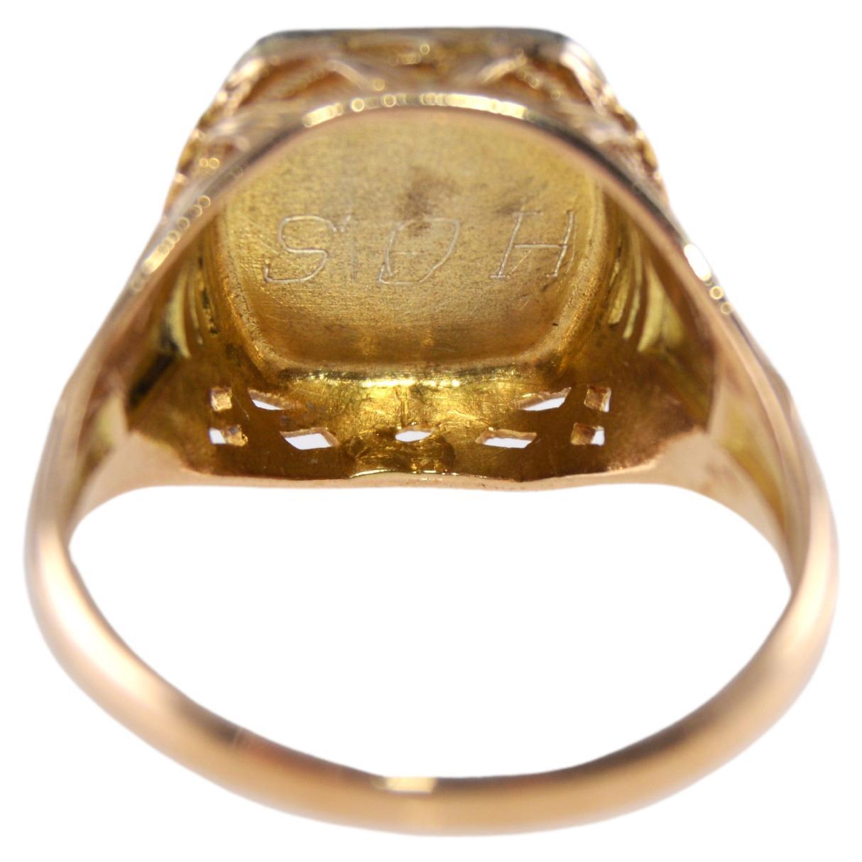 Unisex Art Deco Hand Made Multi-Colored Gold Ring mit Onyx-Inlay von 1931 im Angebot 3