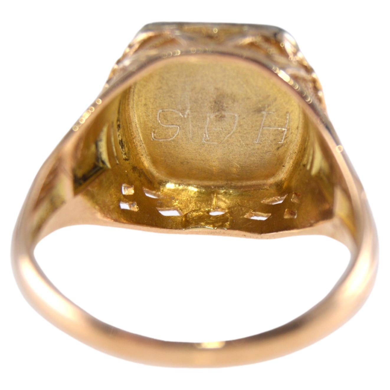 Unisex Art Deco Hand Made Multi-Colored Gold Ring mit Onyx-Inlay von 1931 im Angebot 4