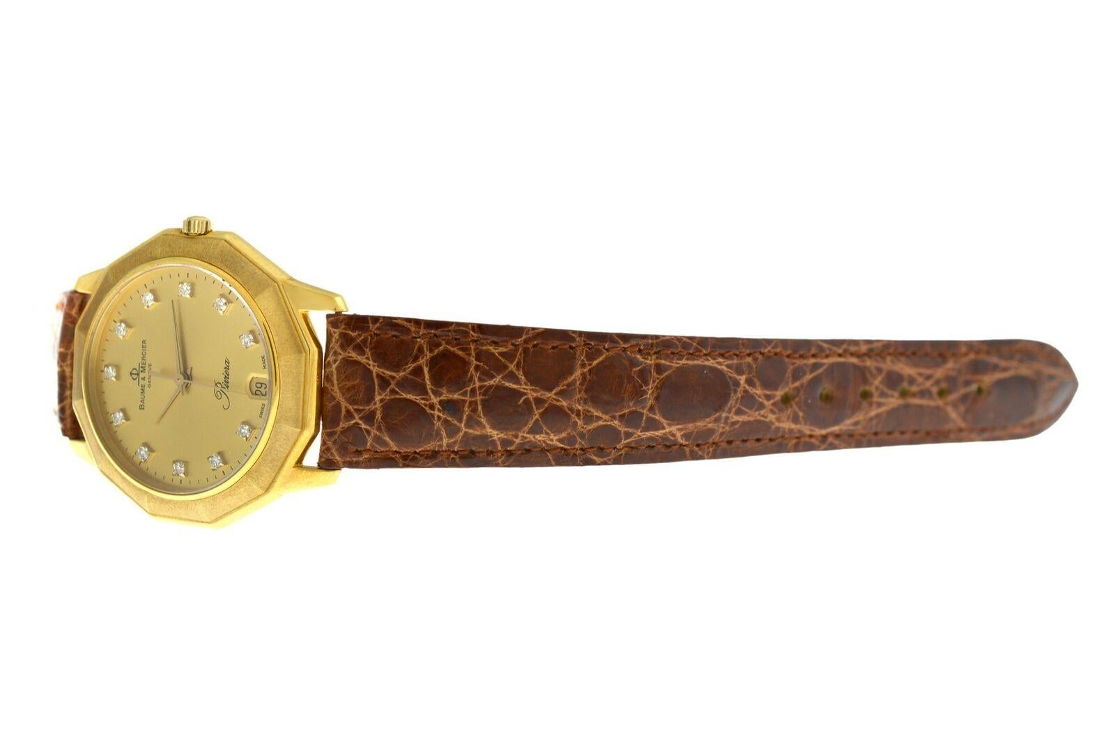 Unisex Baume & Mercier Riviera 87012.1 18 Karat Gold Diamond Quartz Watch For Sale 2