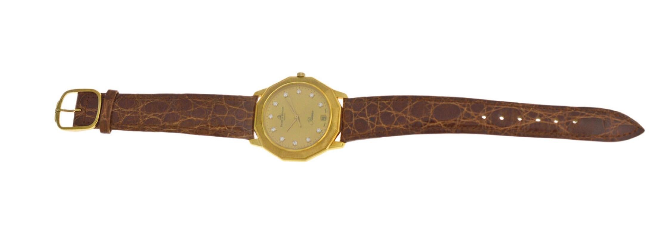 Unisex Baume & Mercier Riviera 87012.1 18 Karat Gold Diamond Quartz Watch For Sale 4